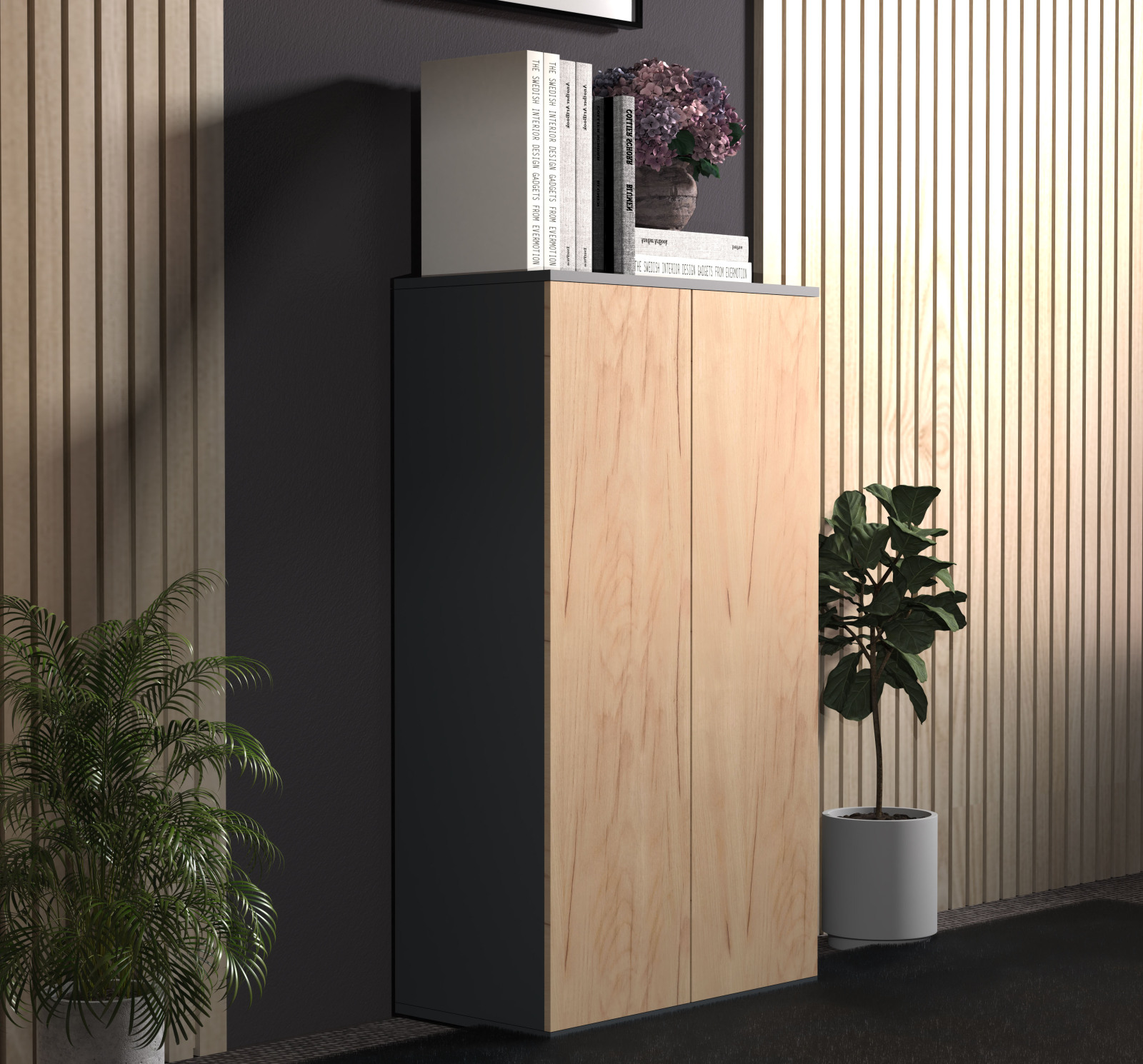 Kommode DALOSA - anthrazit-Honig Eiche - 3 Fächer - 60 cm