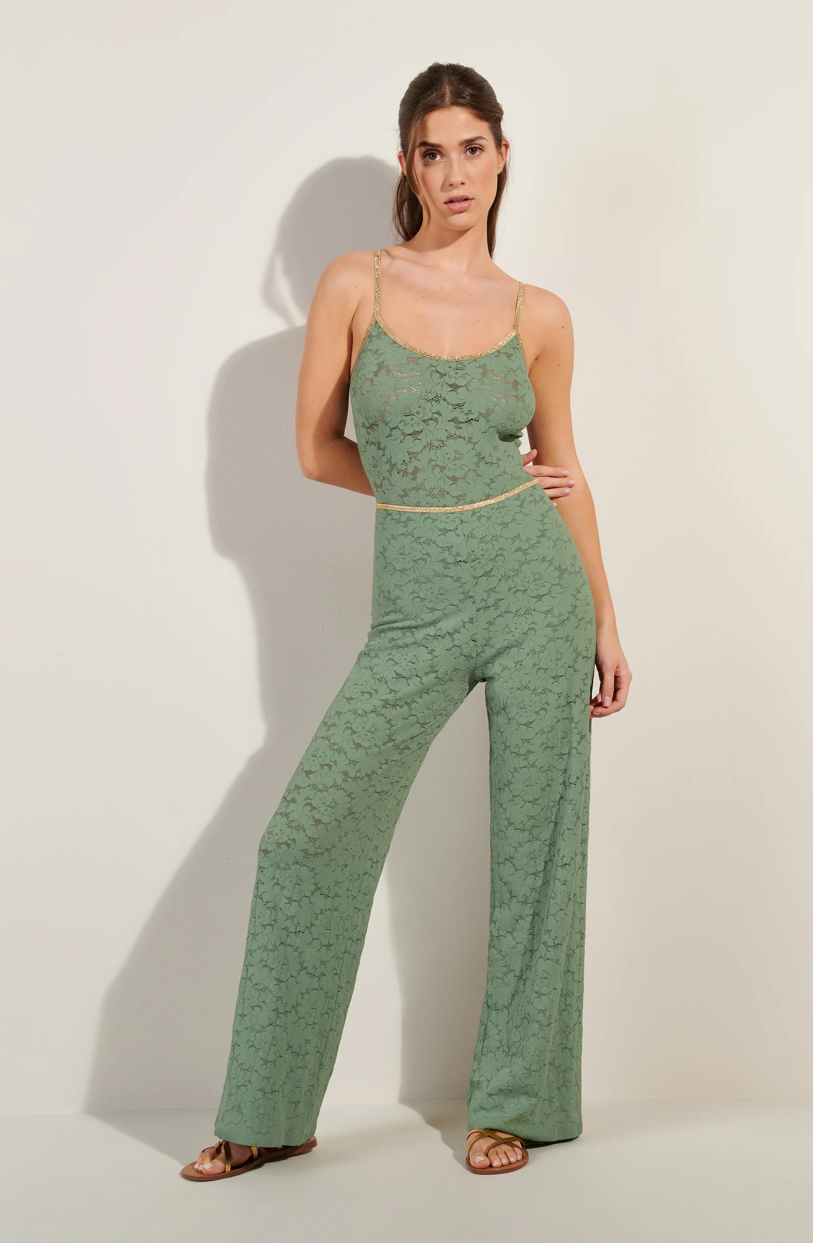 spencer Top amande en dentelle et lurex Amande