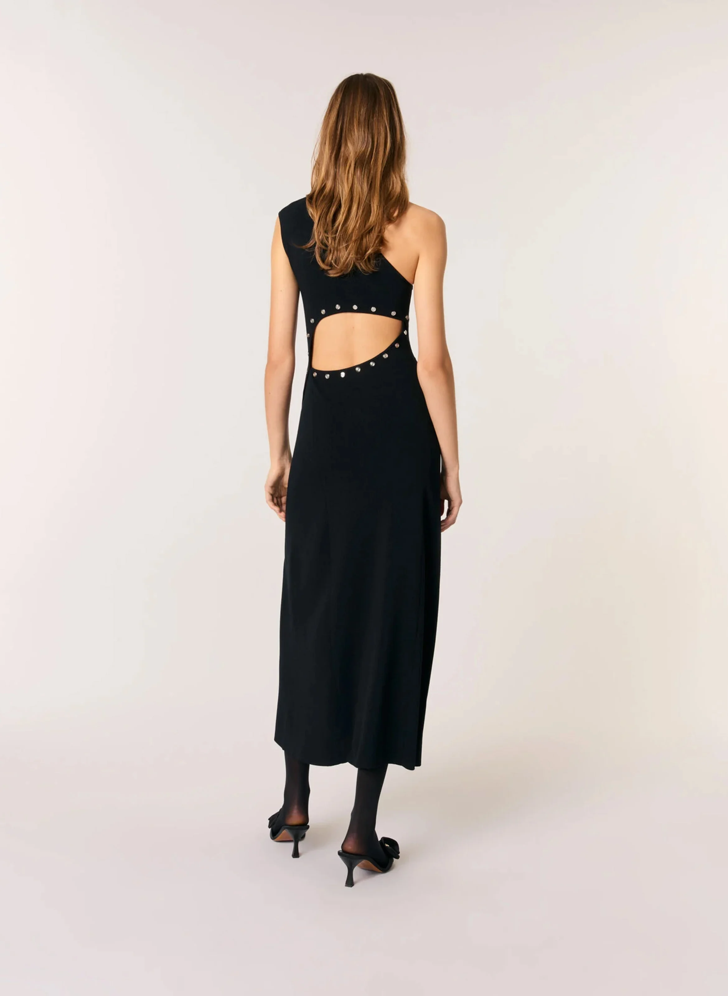 Robe midi asymétrique à clous | Noir