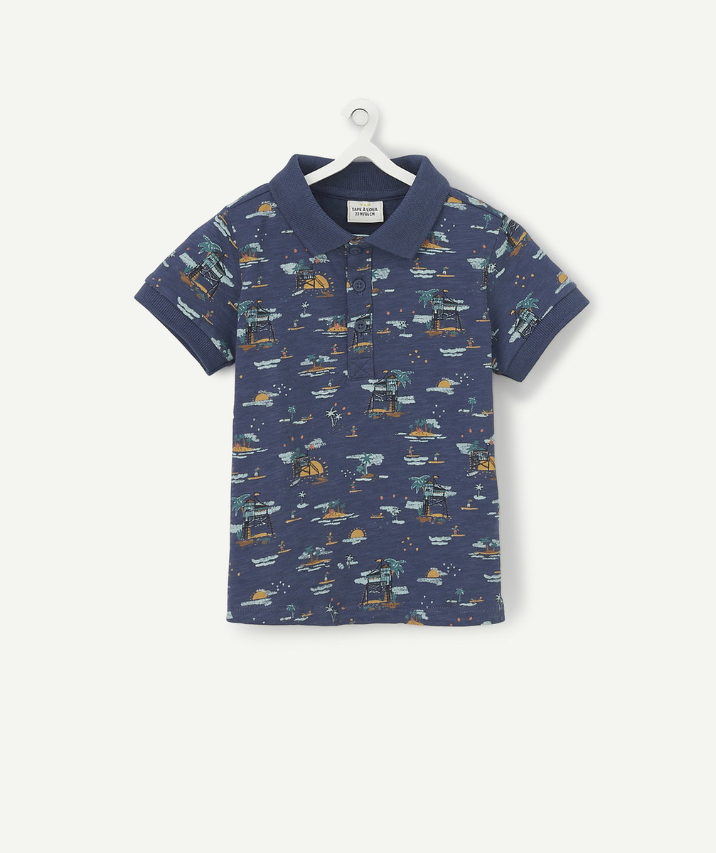 LE POLO BLEU MARINE IMPRIMÉ VACANCES EN COTON