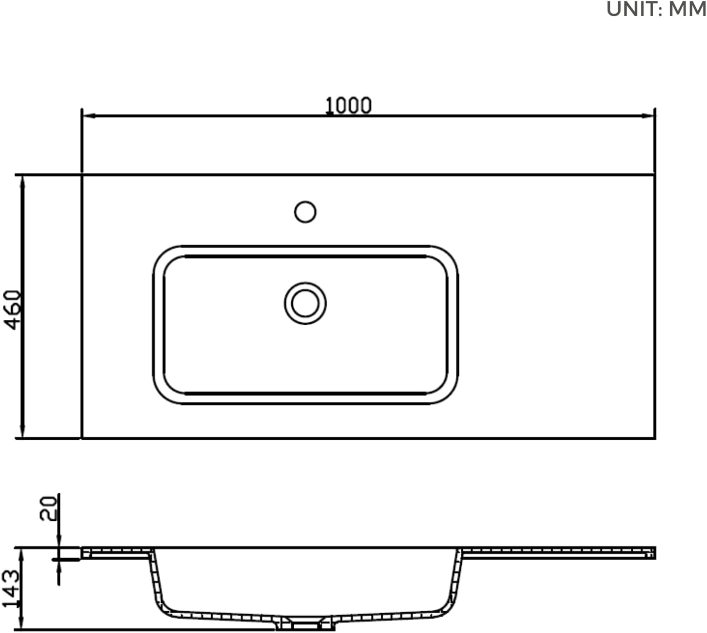 100 cm Hängeschrank Mit Mineralharzspüle, 2 Schubladen Und Tür, Ultradünn, Soft-Close, Gerippter Akzent, Geeignet Für Große Badezimmer, Weiß Matt