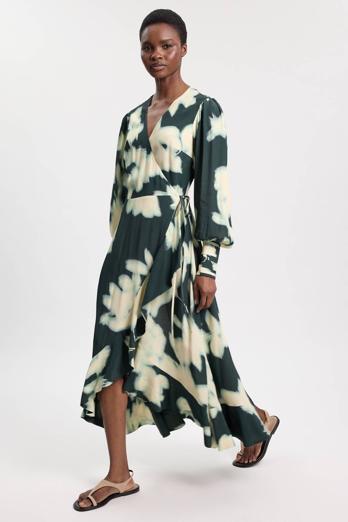 KarenMillen Robe Midi À Manches Longues En Crêpe De Viscose À Motif Floral