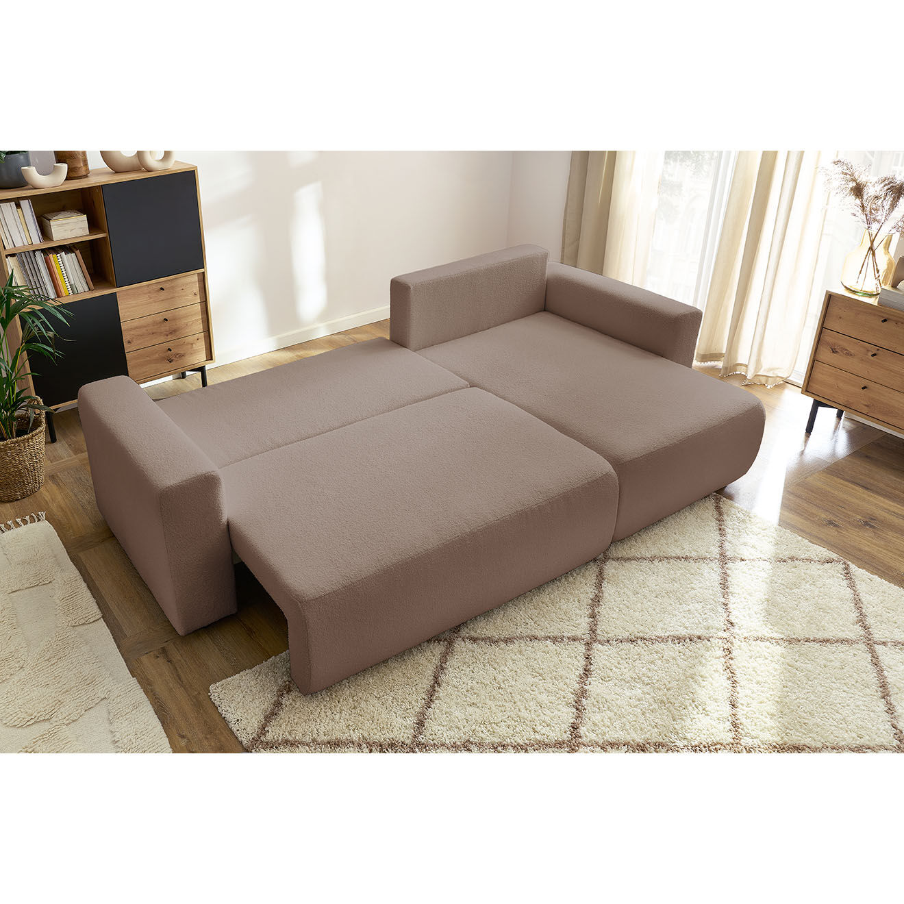 Bobochic Canapé d'angle convertible reversible bouclette Envy marron - 282x153x95 cm