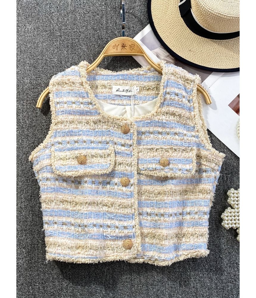 Yearnin - Tweed vest met vierkante hals en kwastjes