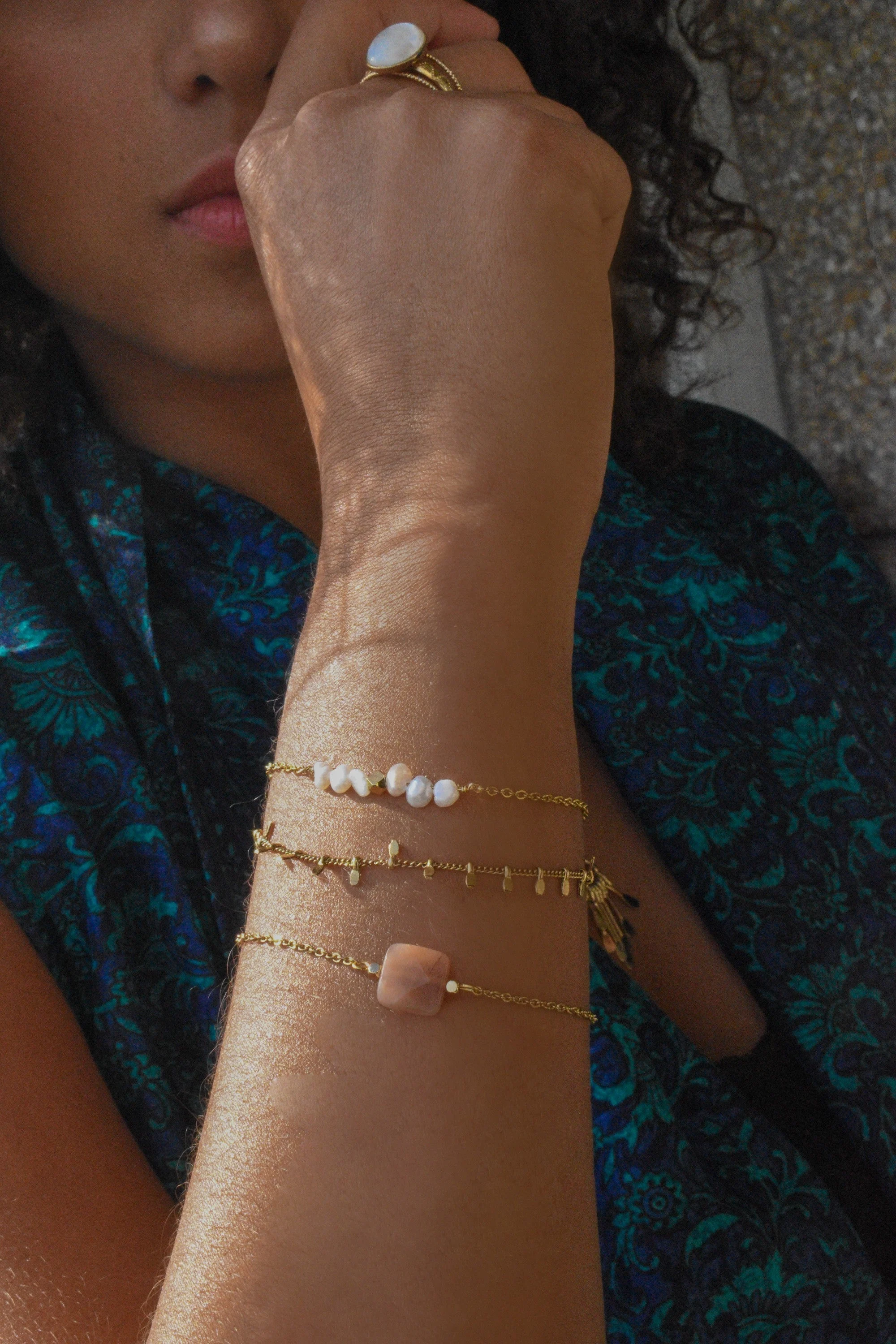 ABBY - Bracelet pierre de lune orangée | Bleu