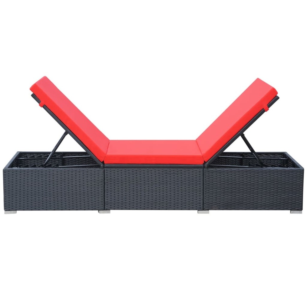 Transat chaise longue bain de soleil lit de jardin terrasse meuble d'extérieur avec coussin résine tressée noir