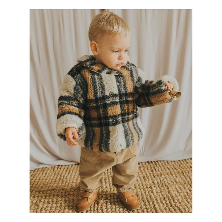 Búho Manteau Façon Fourrure à Carreaux Bébé | Ecru