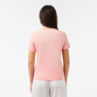 T-shirt à col V loose fit en coton uni T-Shirts - Rose - Lacoste - Femme