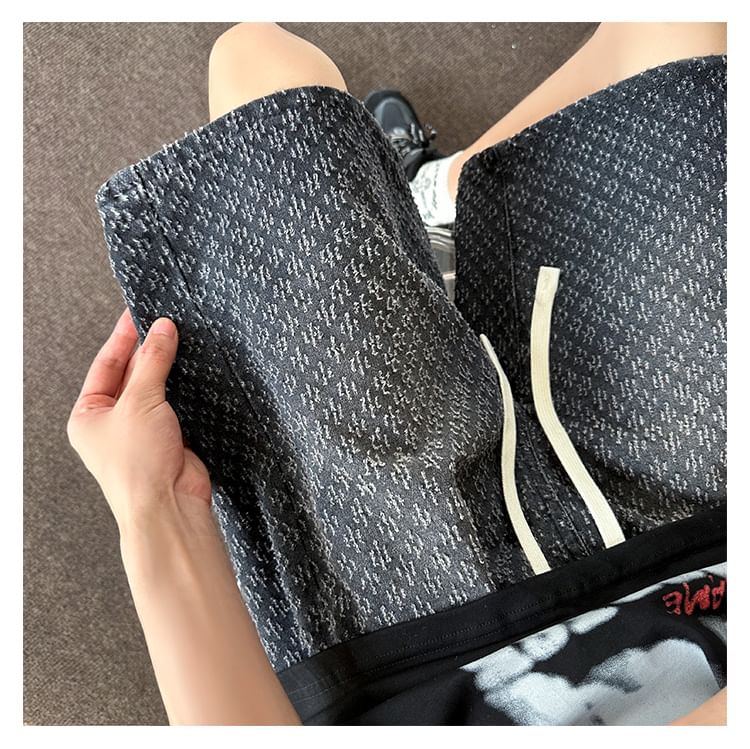 Tiaota - Jacquard gewassen denim shorts met trekkoord en wijde pijpen