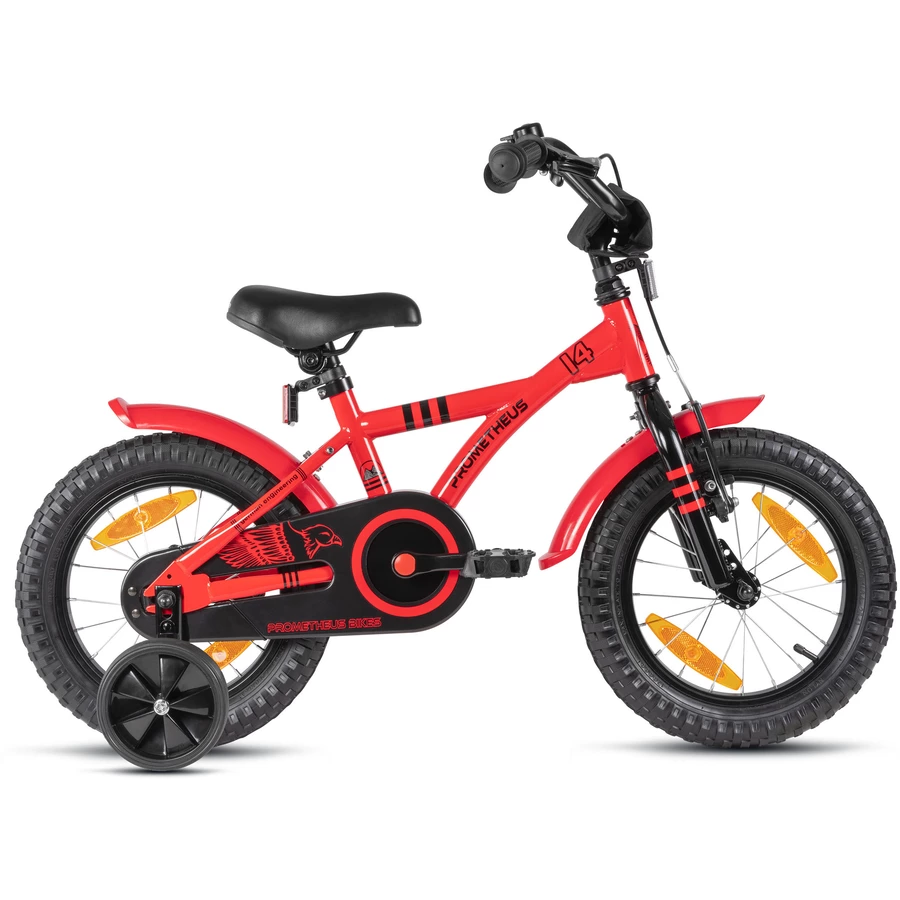 PROMETHEUS BICYCLES® HAWK Kinderfahrrad 14 , Rot-Schwarz mit Stützrädern