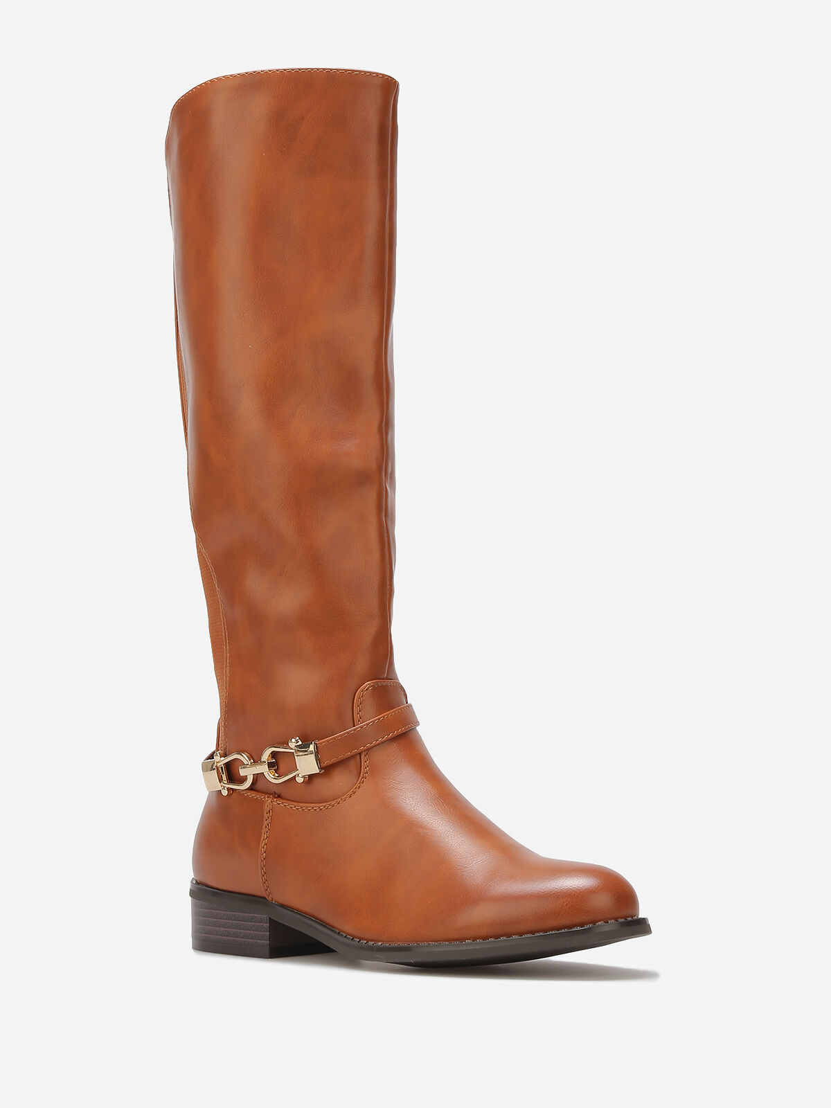 Bottes cavalières à boucle dorée- Camel