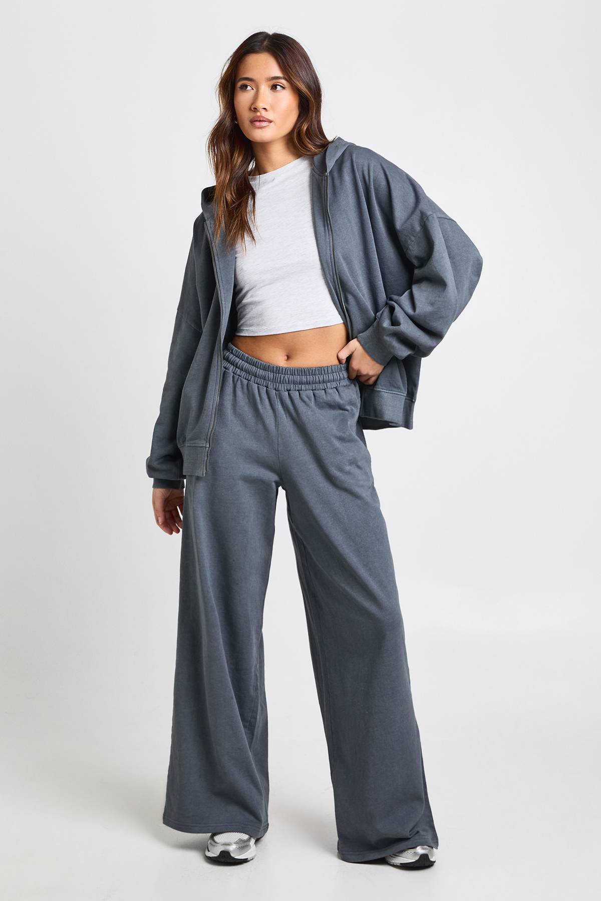 boohoo Survêtement à Casynthétiqueche Oversize Délavé avec Fermeture Éclair