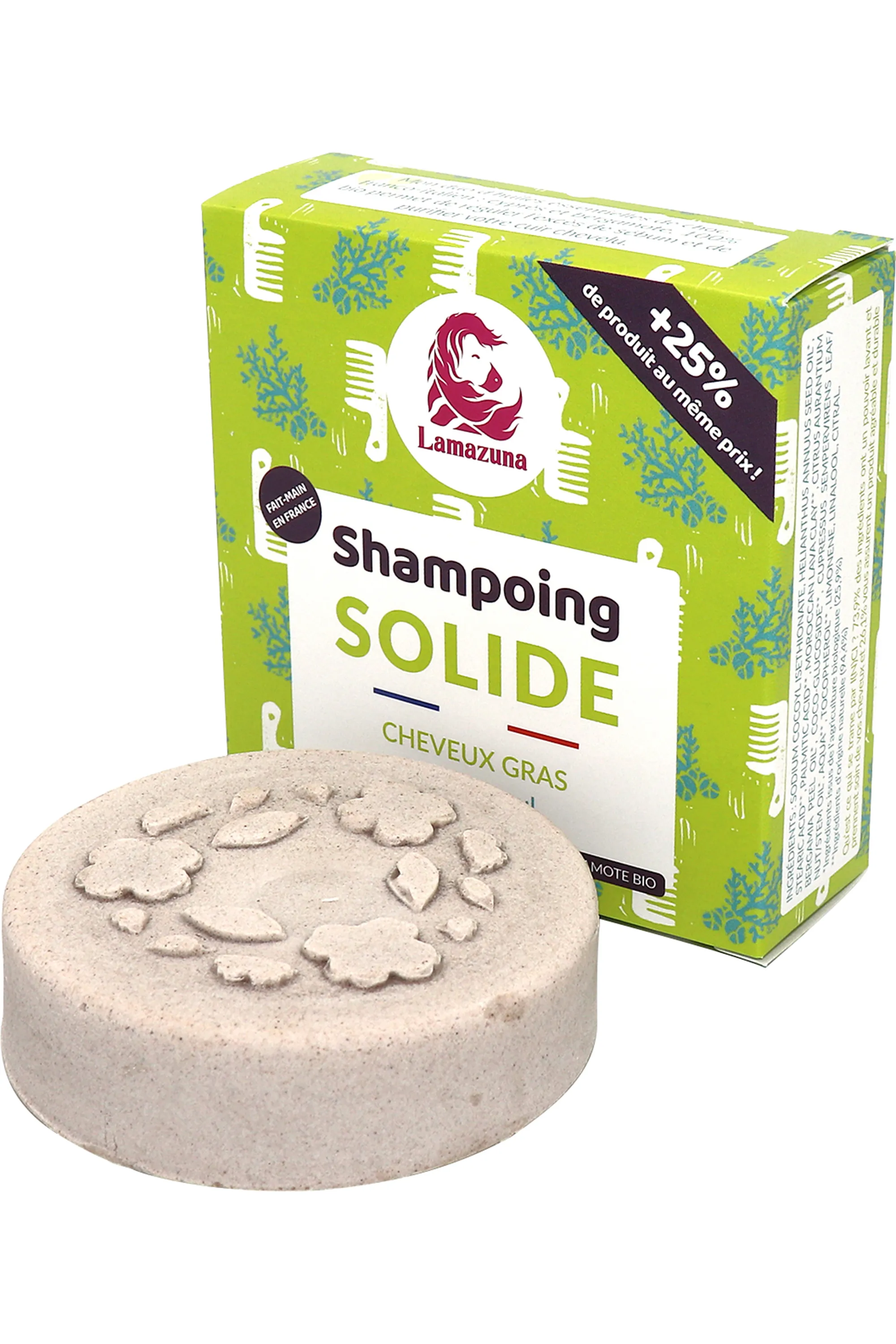 Lamazuna Shampoing solide cheveux gras au ghassoul-70 ml