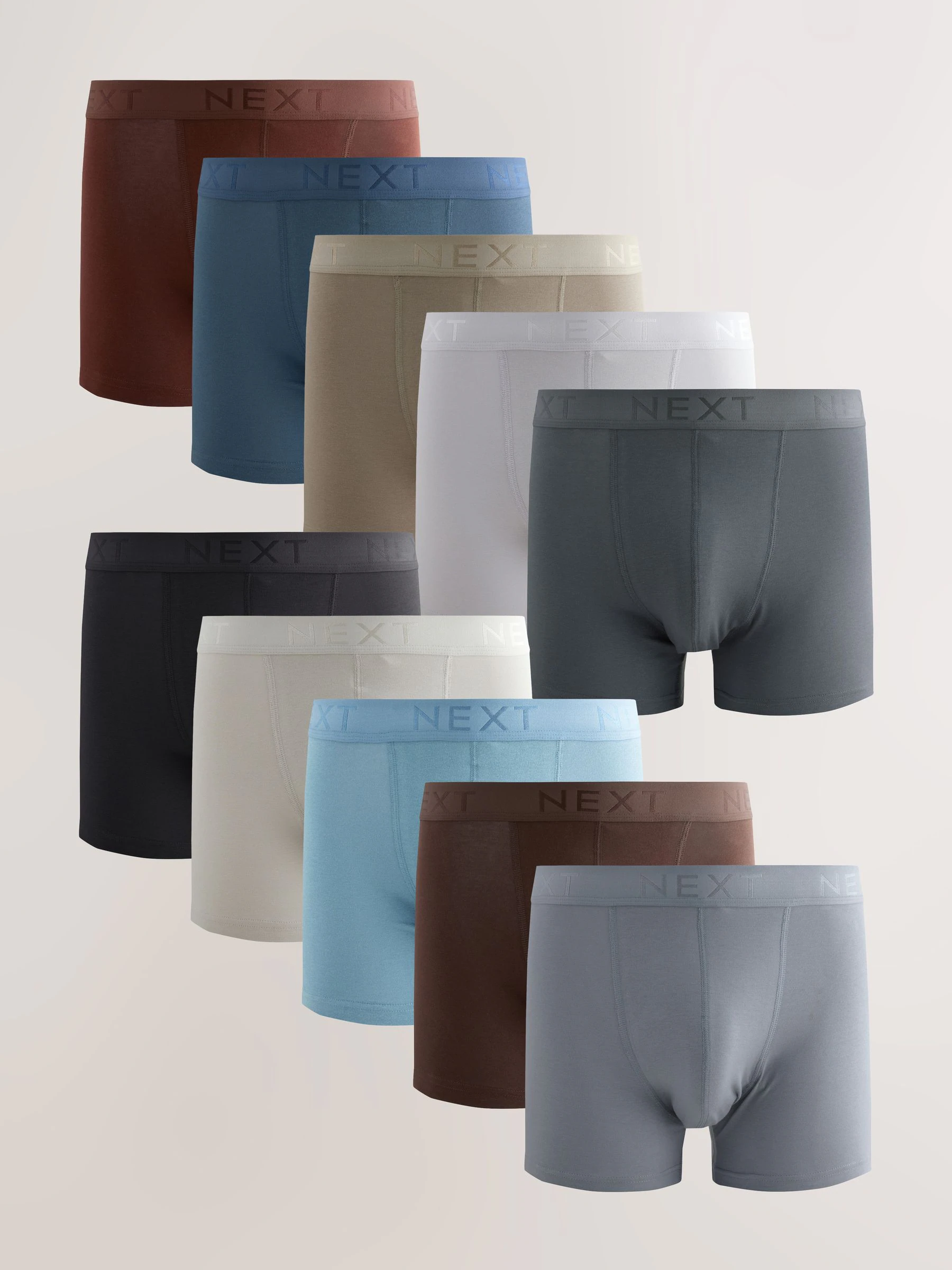 Blauw/grijs/ecru - Verpakking van 10 - Katoenrijke trunk boxers