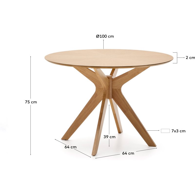 Table Ronde Naanim en placage de chêne Ø 100 cm