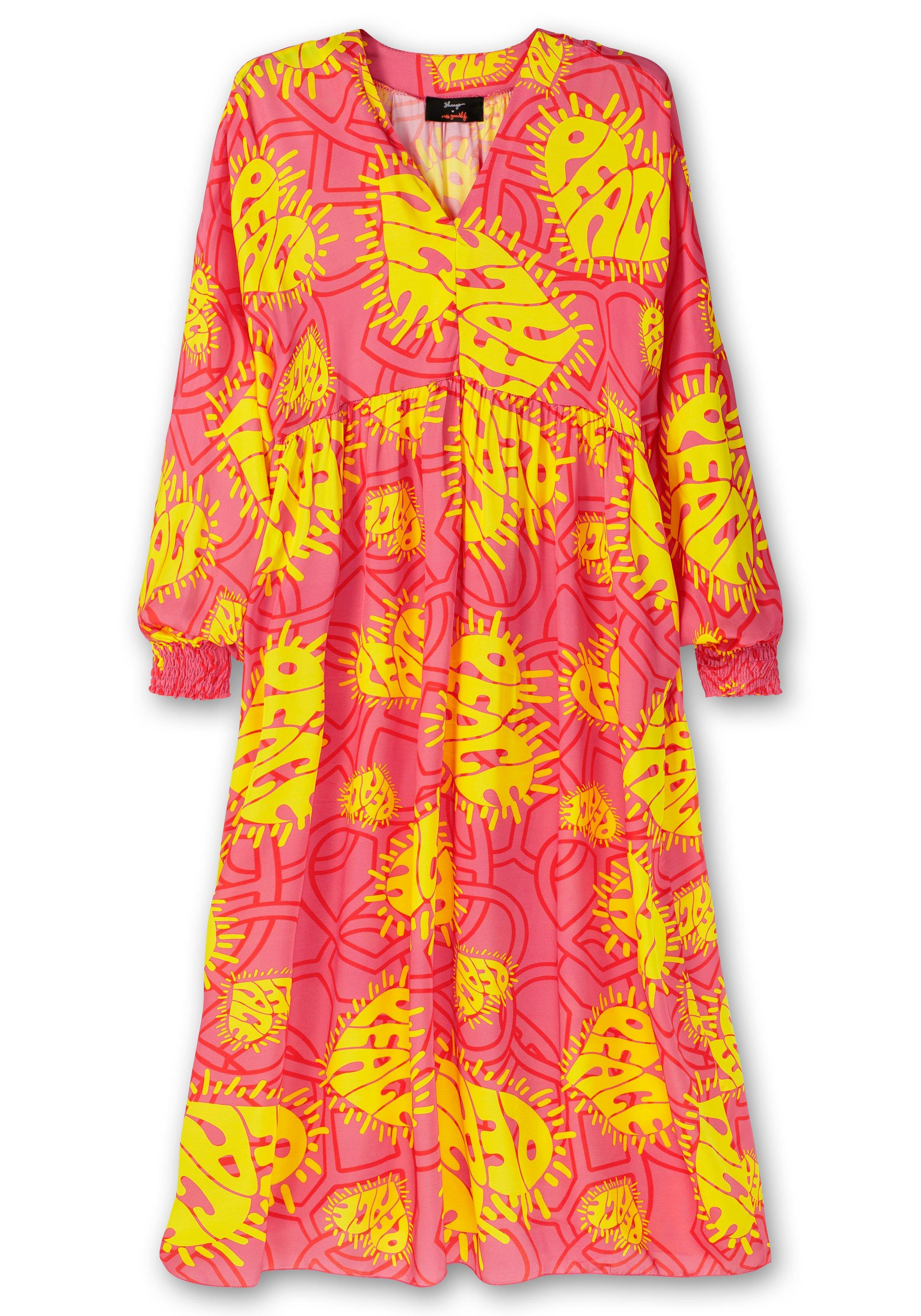 Maxikleid mit Alloverprint und V-Ausschnitt