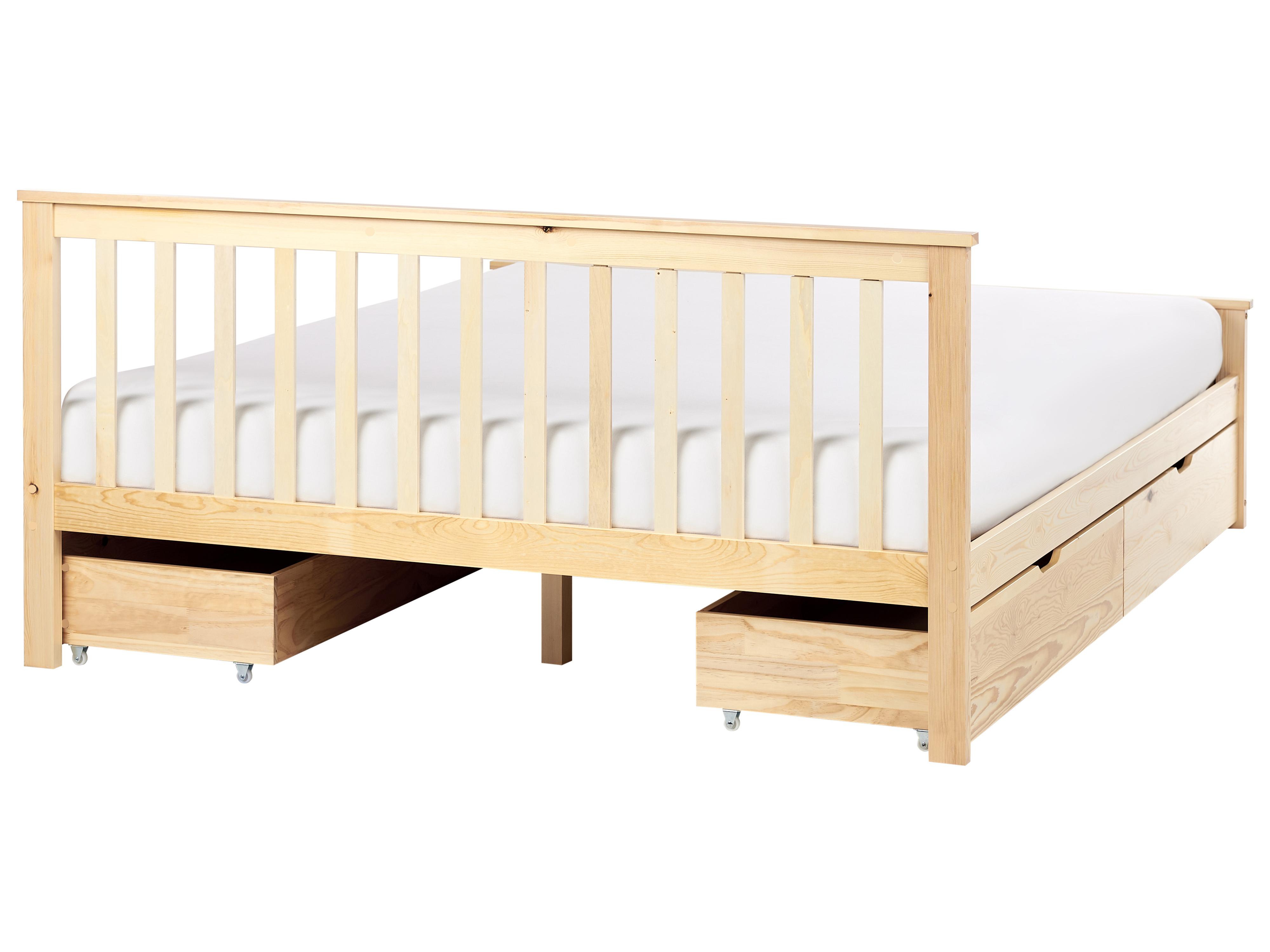 Bed met opbergladen Dennenhout OLENDON 160 x 200 cm Lichtbruin