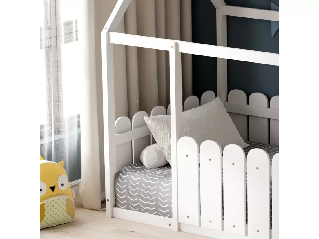 MINEA | Lit cabane avec barrière CALINOU 90x190 cm (matelas non inclus)