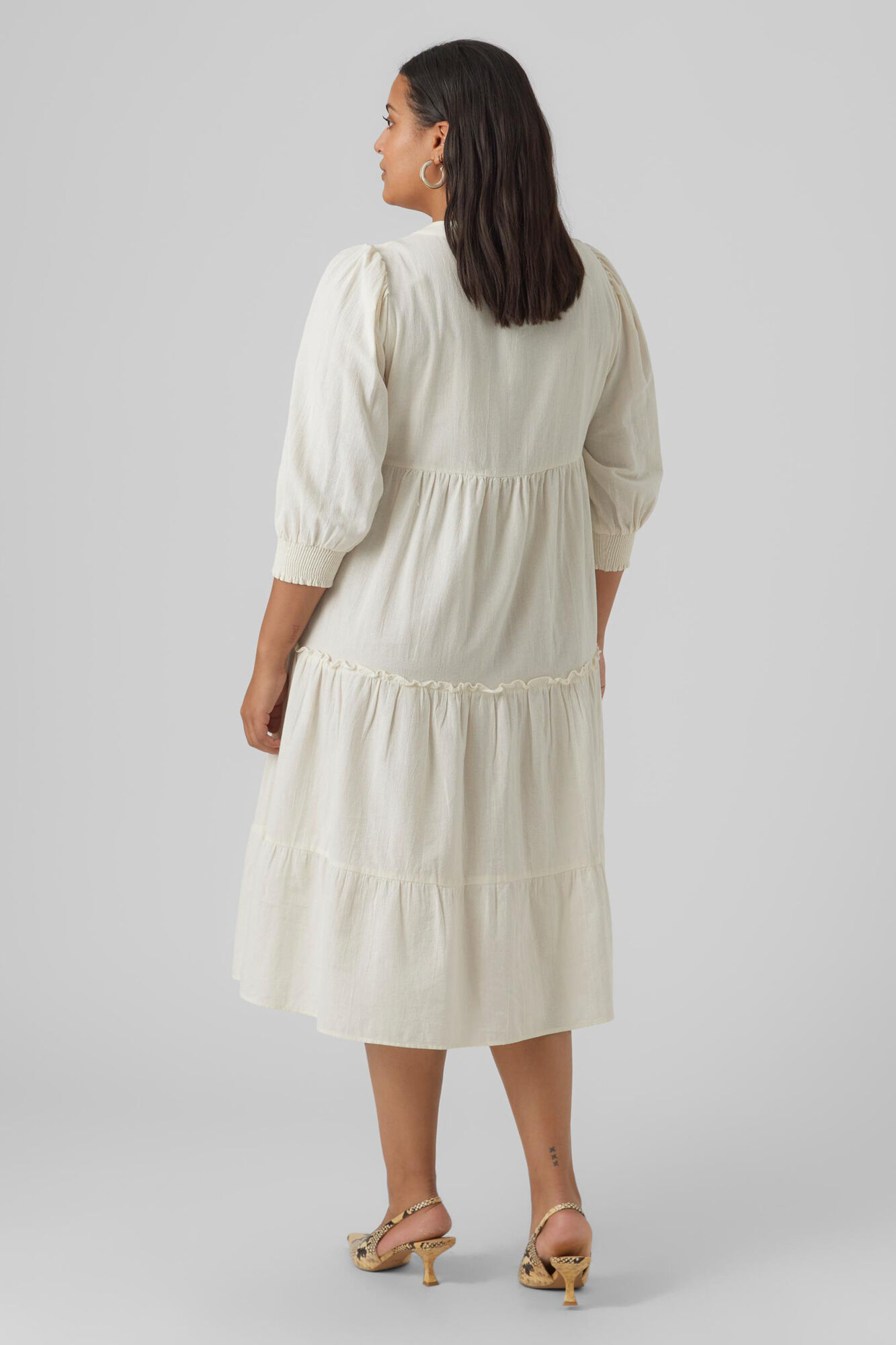 Vestido de manga midi tamanho 3/4 plus size - Bege