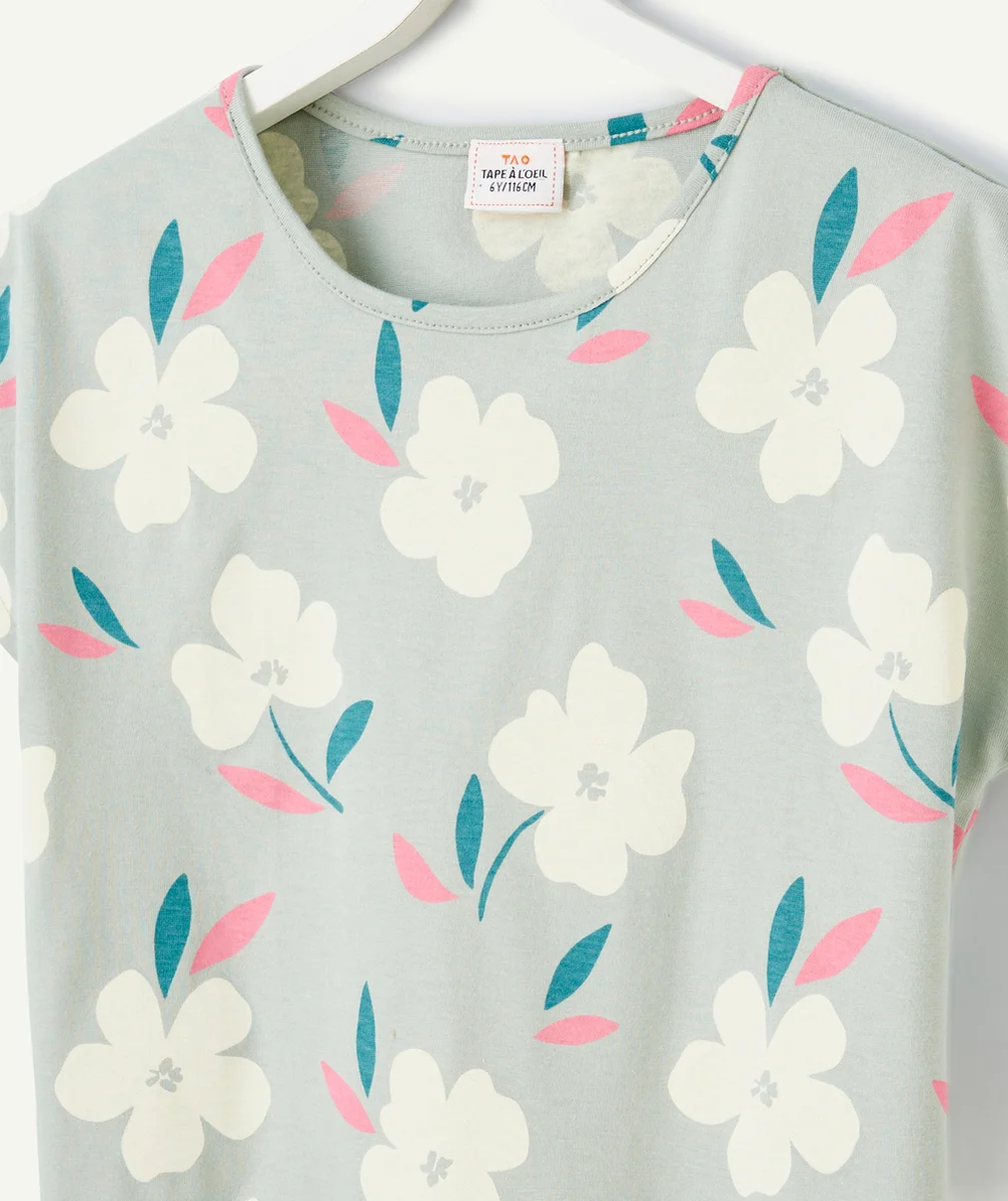 t-shirt fille en coton bio vert imprimé à fleurs