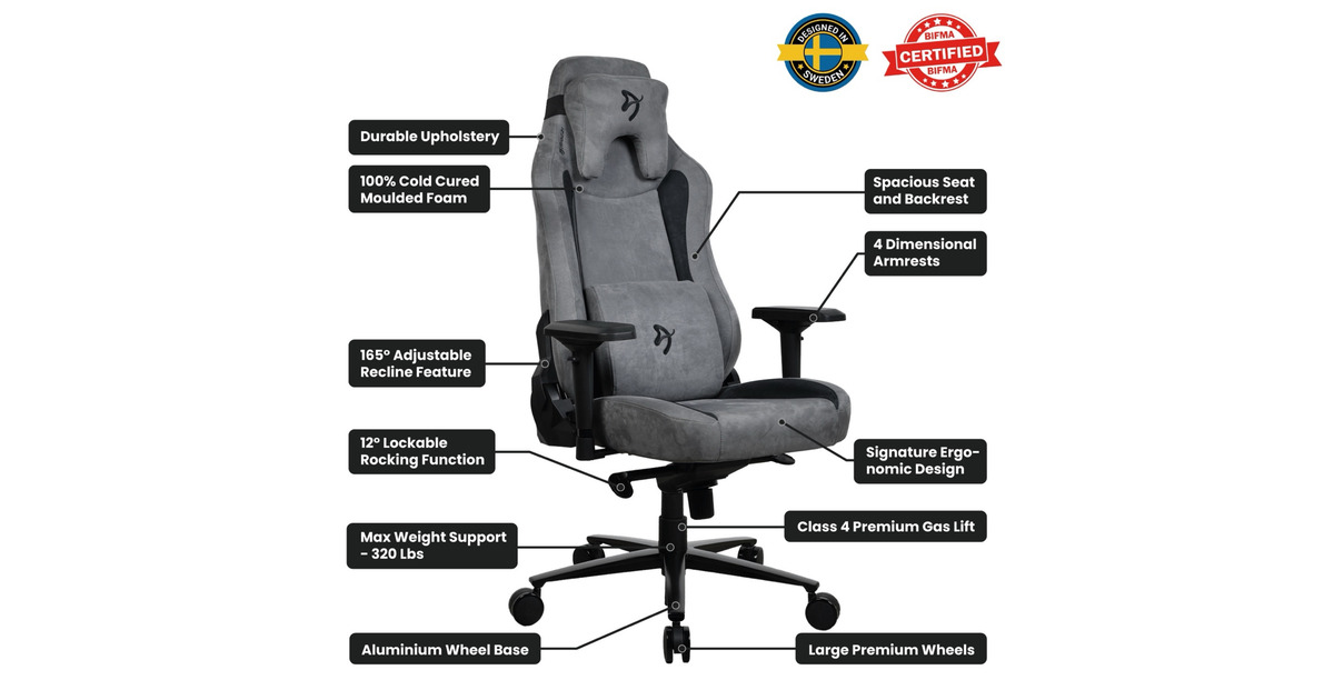 ArozziVernazza Supersoft Fabric - Anthracite gamestoel  (Antraciet)
