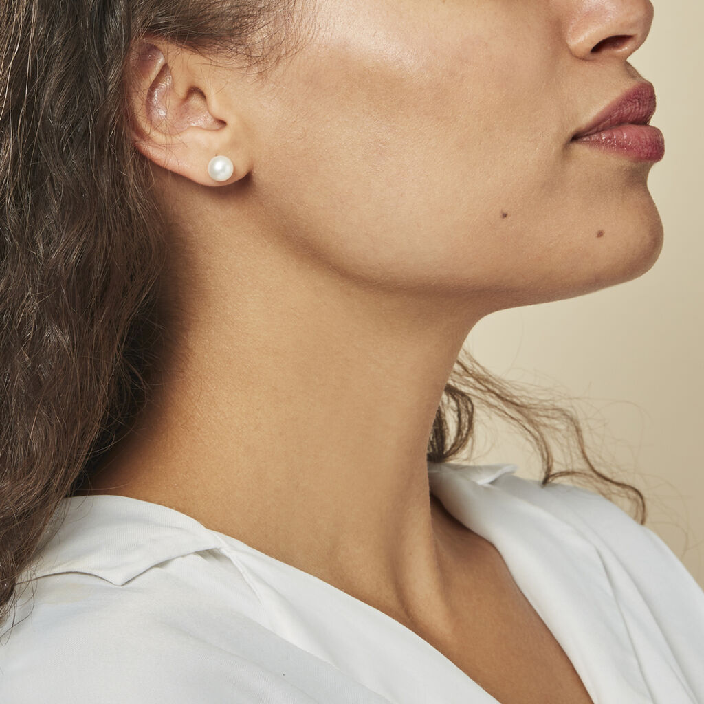 Boucles D'oreilles Puces Ursulina Or Jaune Perle De Culture