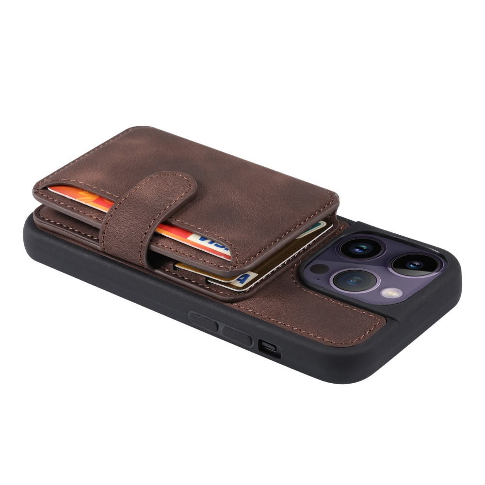 iPhone 15 Pro Hardcase Leder Hülle mit Kartenfach (RFID Schutz) - Braun
