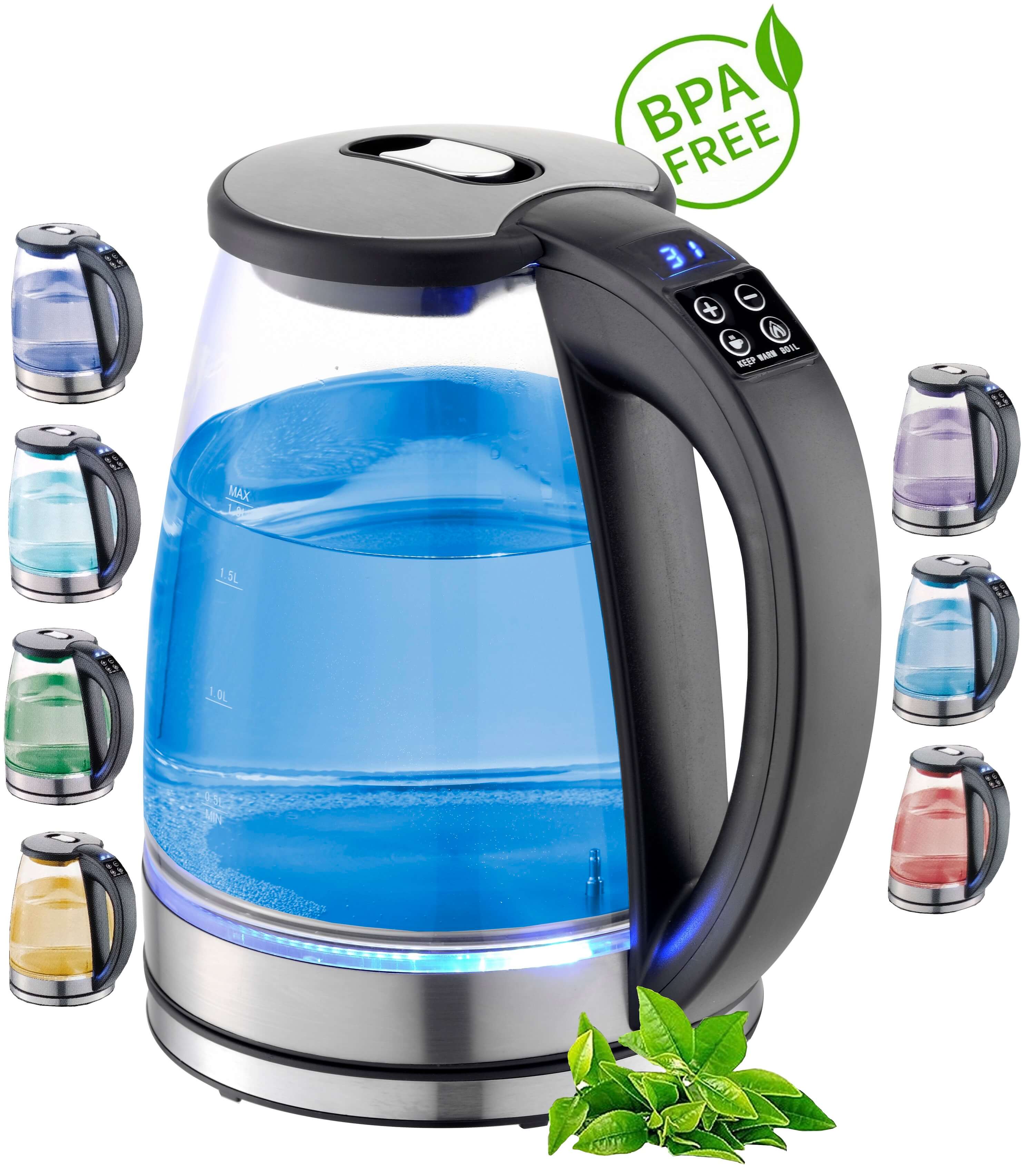 Ecosa Glas Wasserkocher m. Temperatureinstellung LED Beleuchtung 1.8L