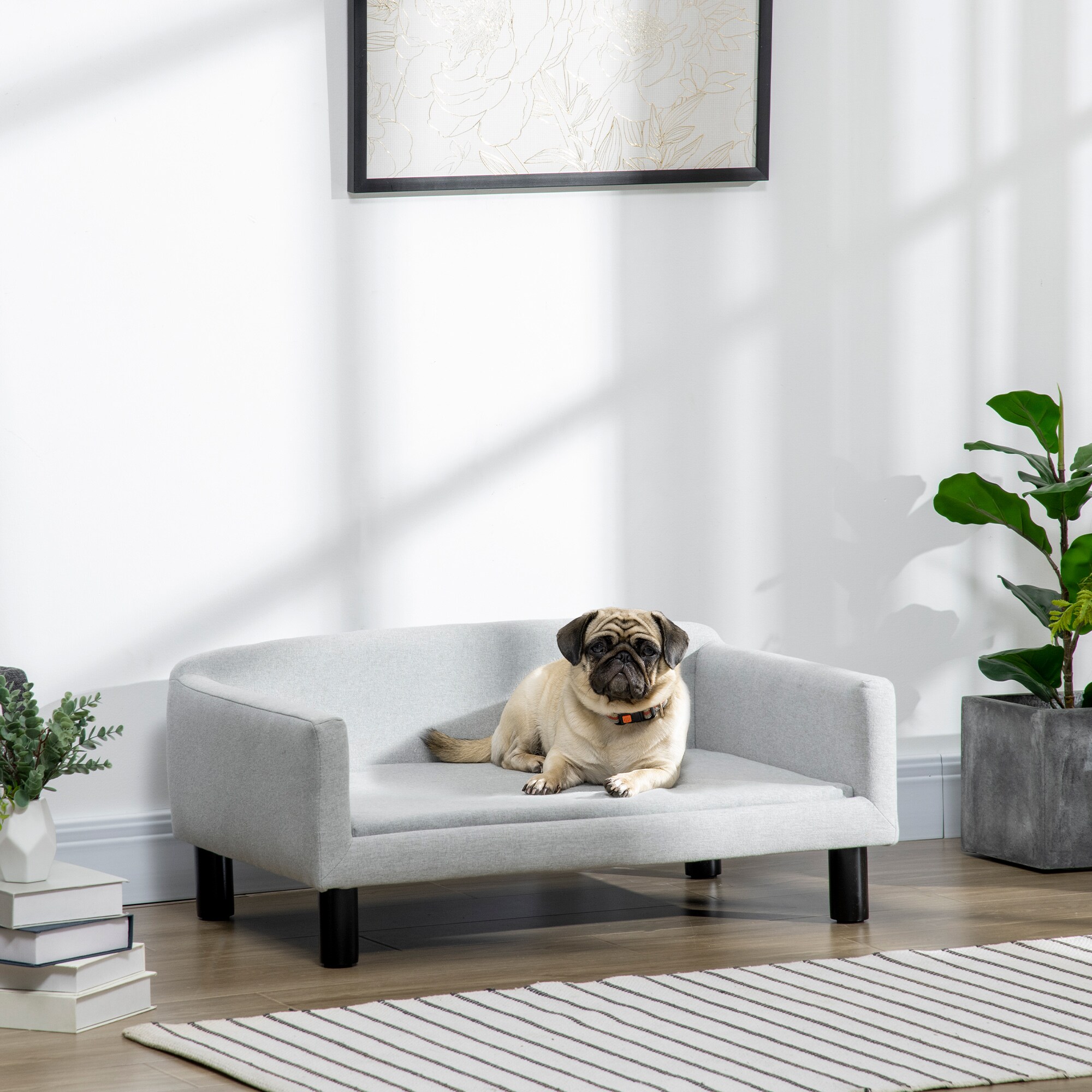 PawHut Hundesofa mit kuschligem Stoffbezug hellgrau 82 x 54 x 36 cm (BxTxH)