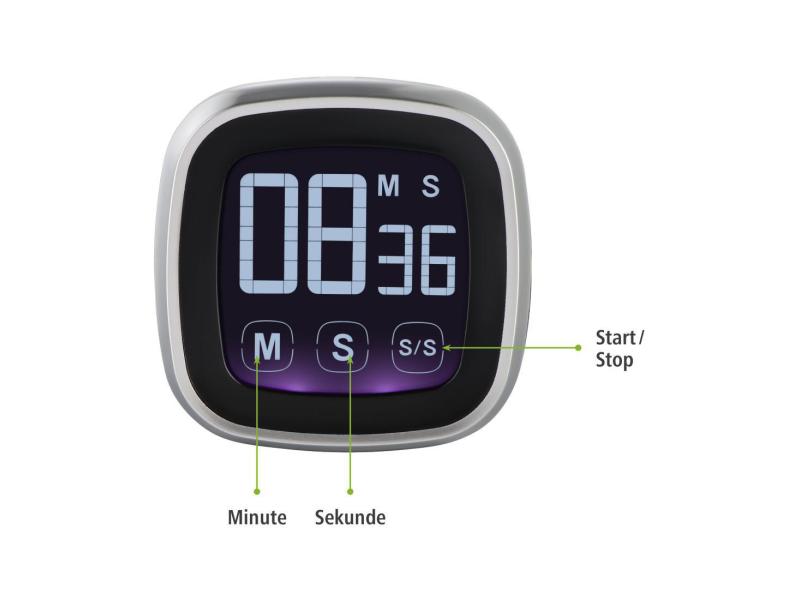 Xavax Küchentimer Touch Schwarz/Silber Digitaler Kückenwecker