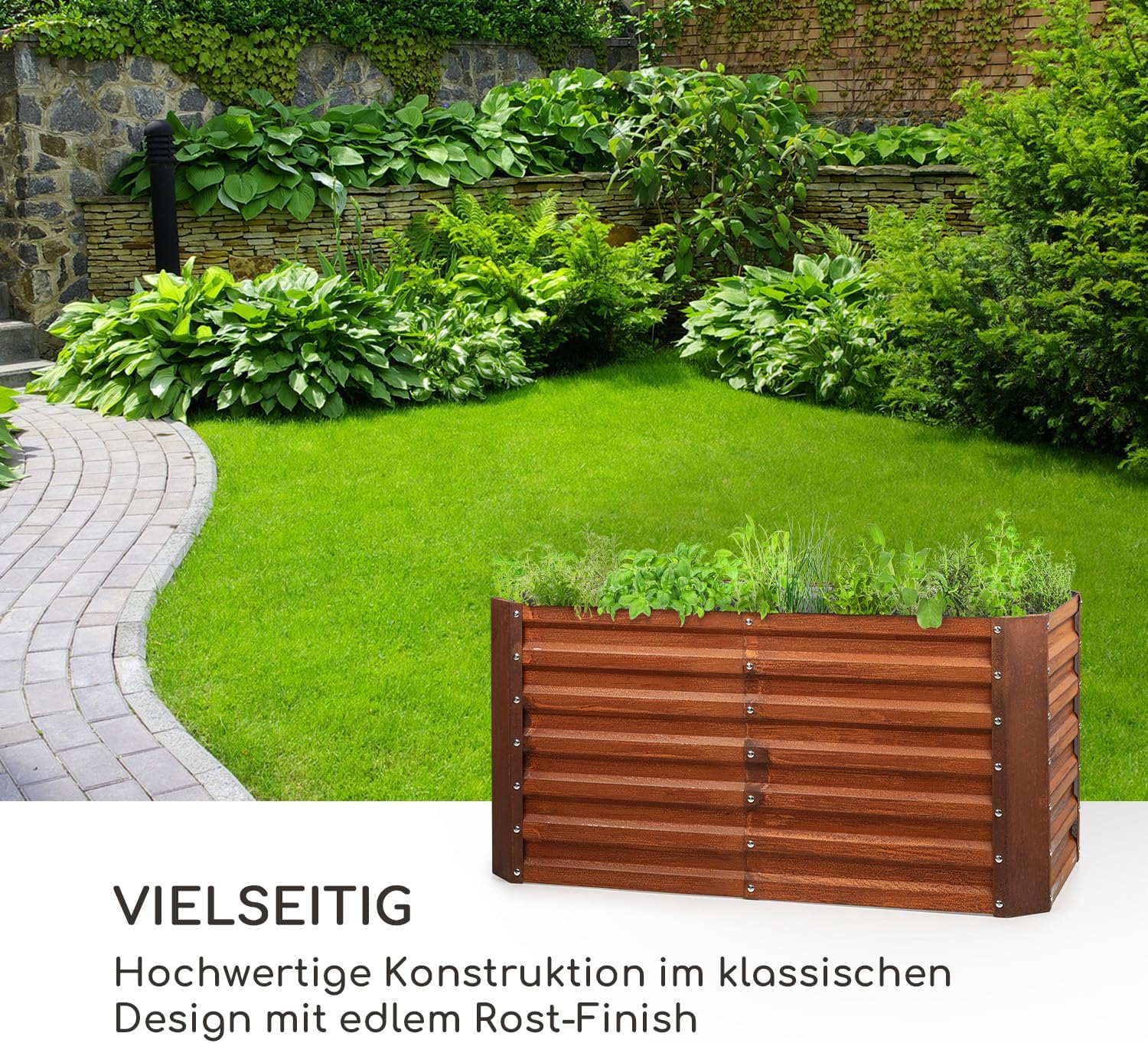 blumfeldt Rust Grow Hochbeet Gartenbeet, verzinktes Stahlblech, Materialstärke: 0,6 mm, einfache Montage, Rost-Finish, 120 x 60 x 60 cm (BxHxT), Rost