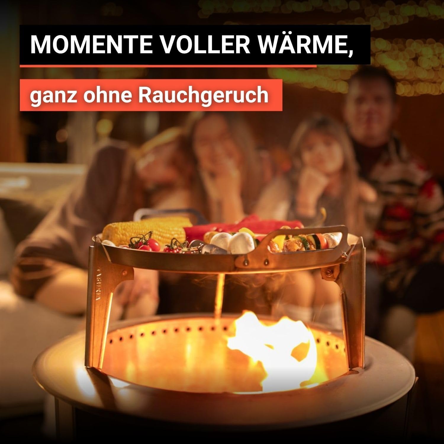 Masuria Rauchfreie Feuerschale 60cm⌀ Alpha 600 - Patentierte Rauchreduzierung bis zu 95% - Hergestellt in EU - Tragbare Feuertonne aus Edelstahl - Verstellbare Beine - große Ascheschublade - Corten