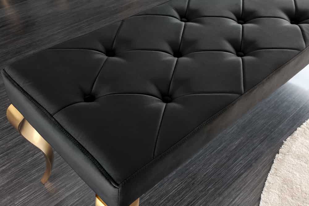 Design Sitzbank MODERN BAROCK 175cm schwarz Samt gold Edelstahl