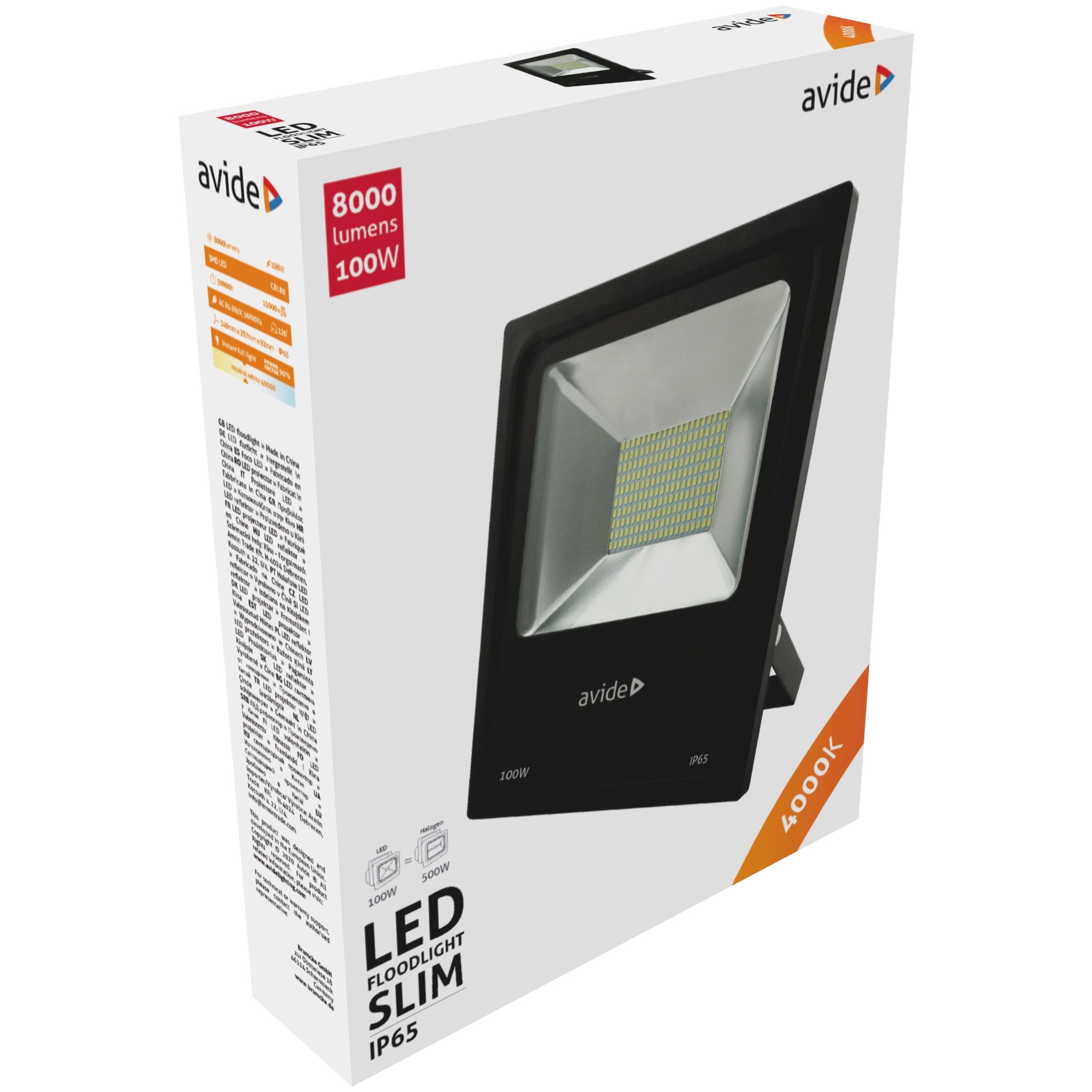 Avide LED Flood Light Slim SMD 100W NW