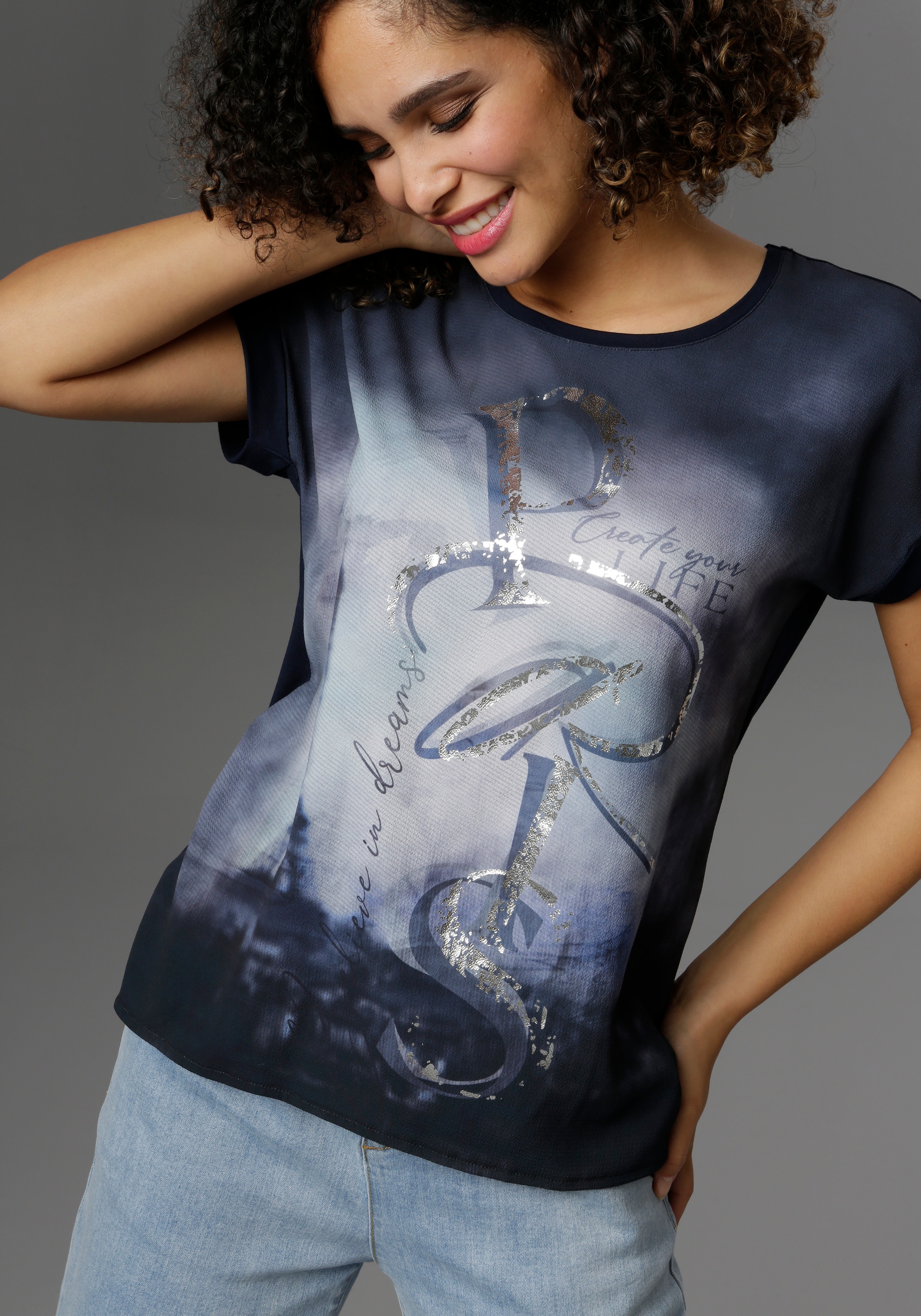 Aniston SELECTED Blusenshirt , mit glänzendem Folienprint