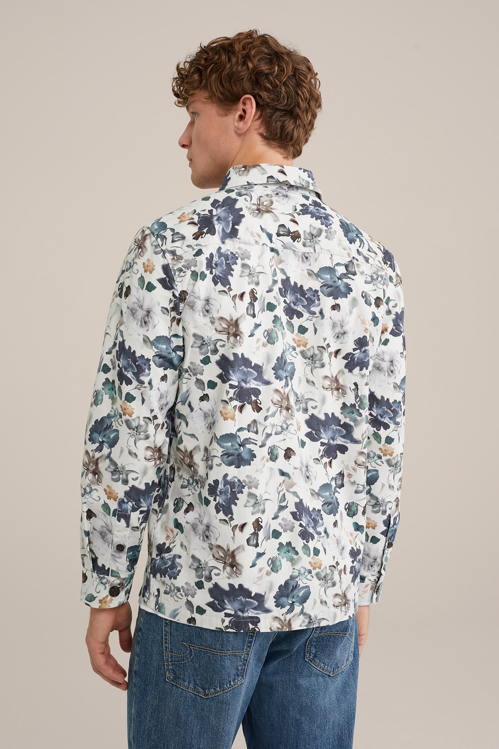 denim overshirt met dessin WE Fashion Gebroken wit