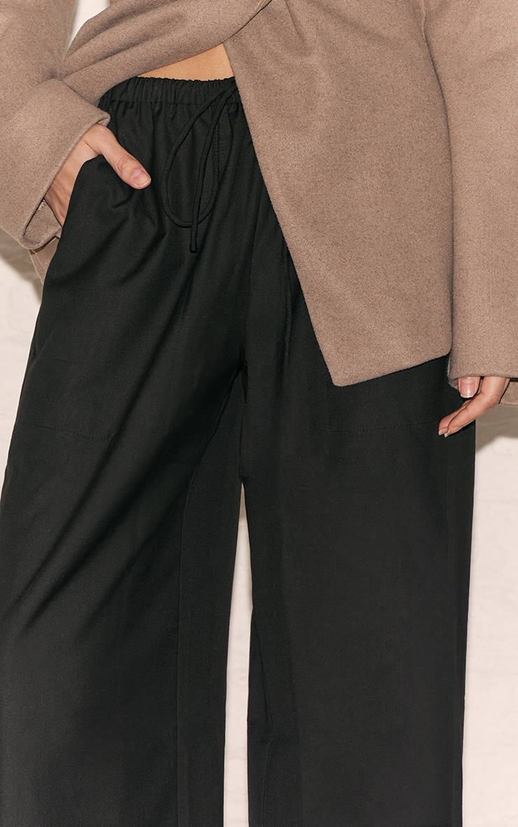 Noir Pantalon Ample Taille Basse En Tissu Tissé Avec Cordon De Serrage