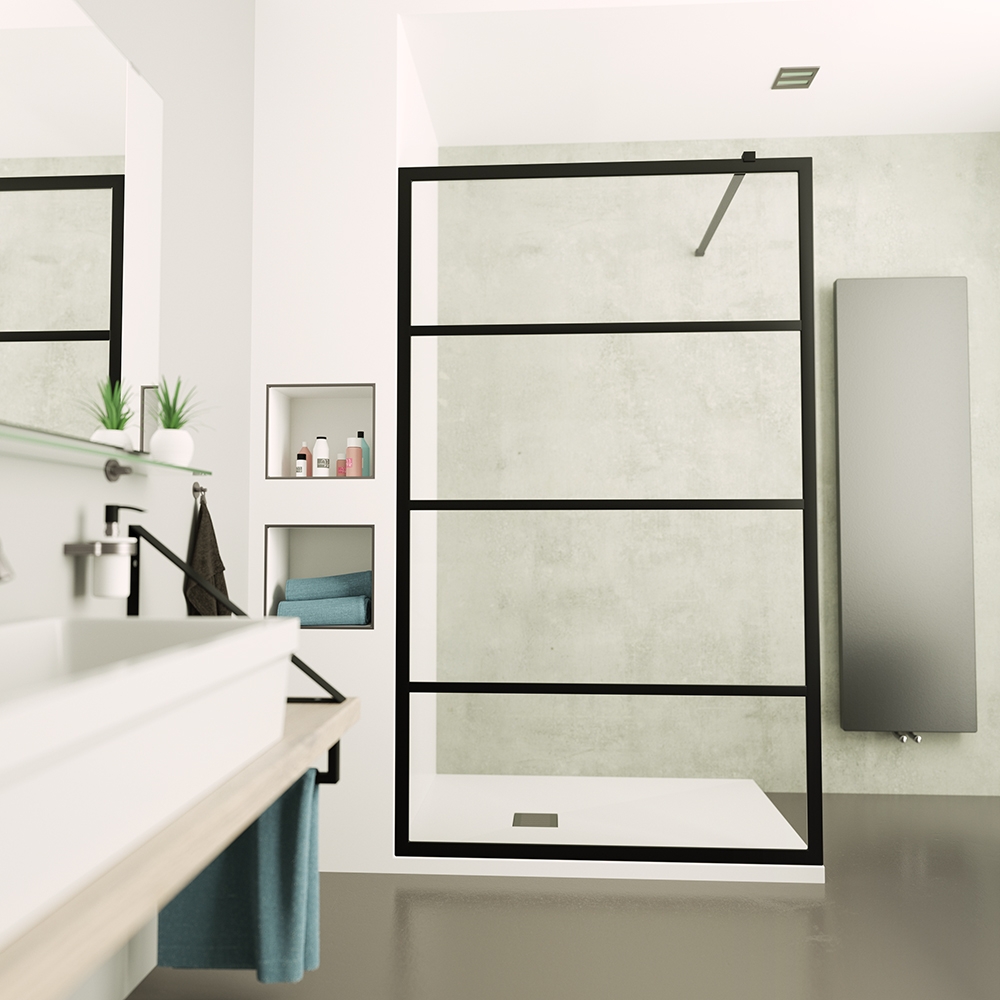 Saniclear Nero inloopdouche 120x200 8mm NANO met zwarte profielen