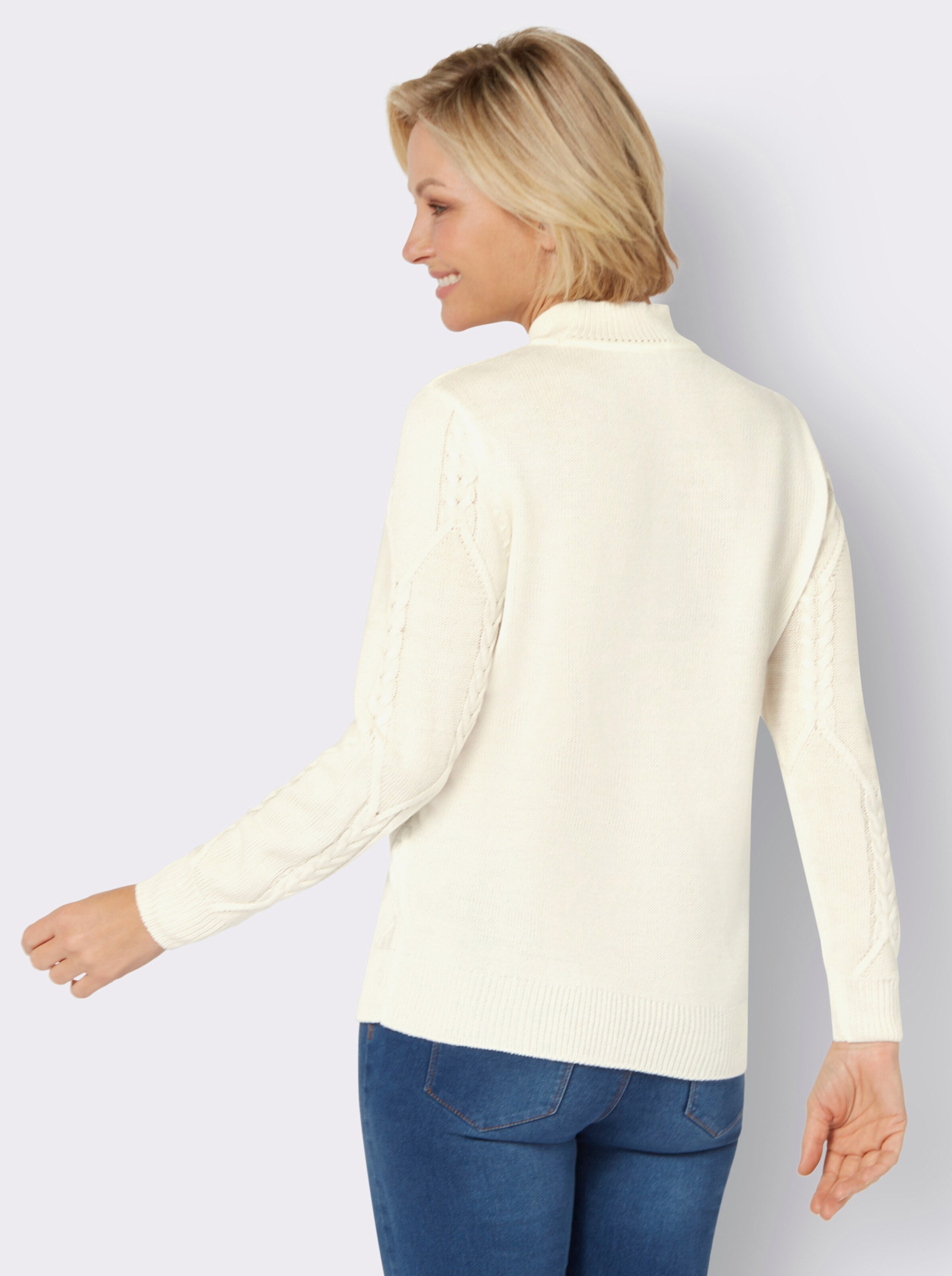 Langarm-Pullover mit Zopfmuster