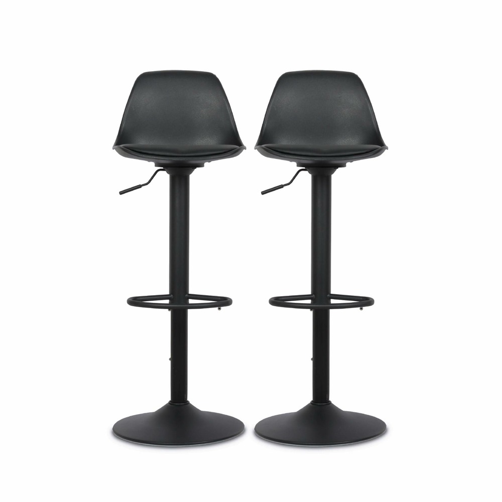 Lot de 2 tabourets de bar réglables 61.5/83.5cm - noah - simili cuir noir - hauteur réglable. Repose-pieds