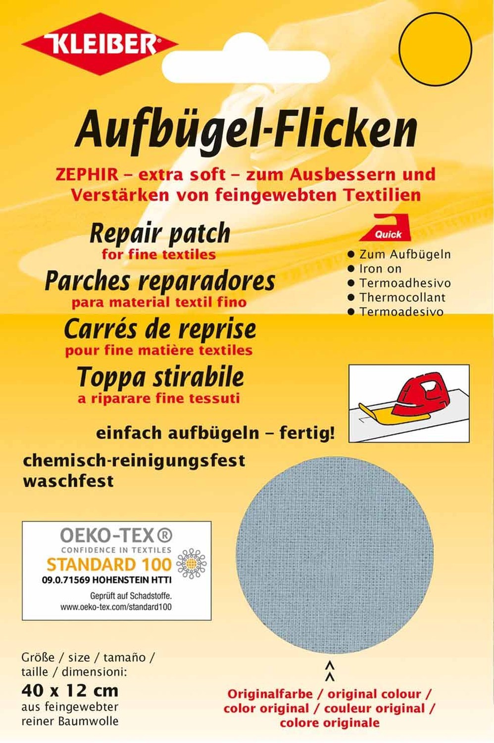 Bügelflicken - hellgrau - Baumwolle - 40x12 cm