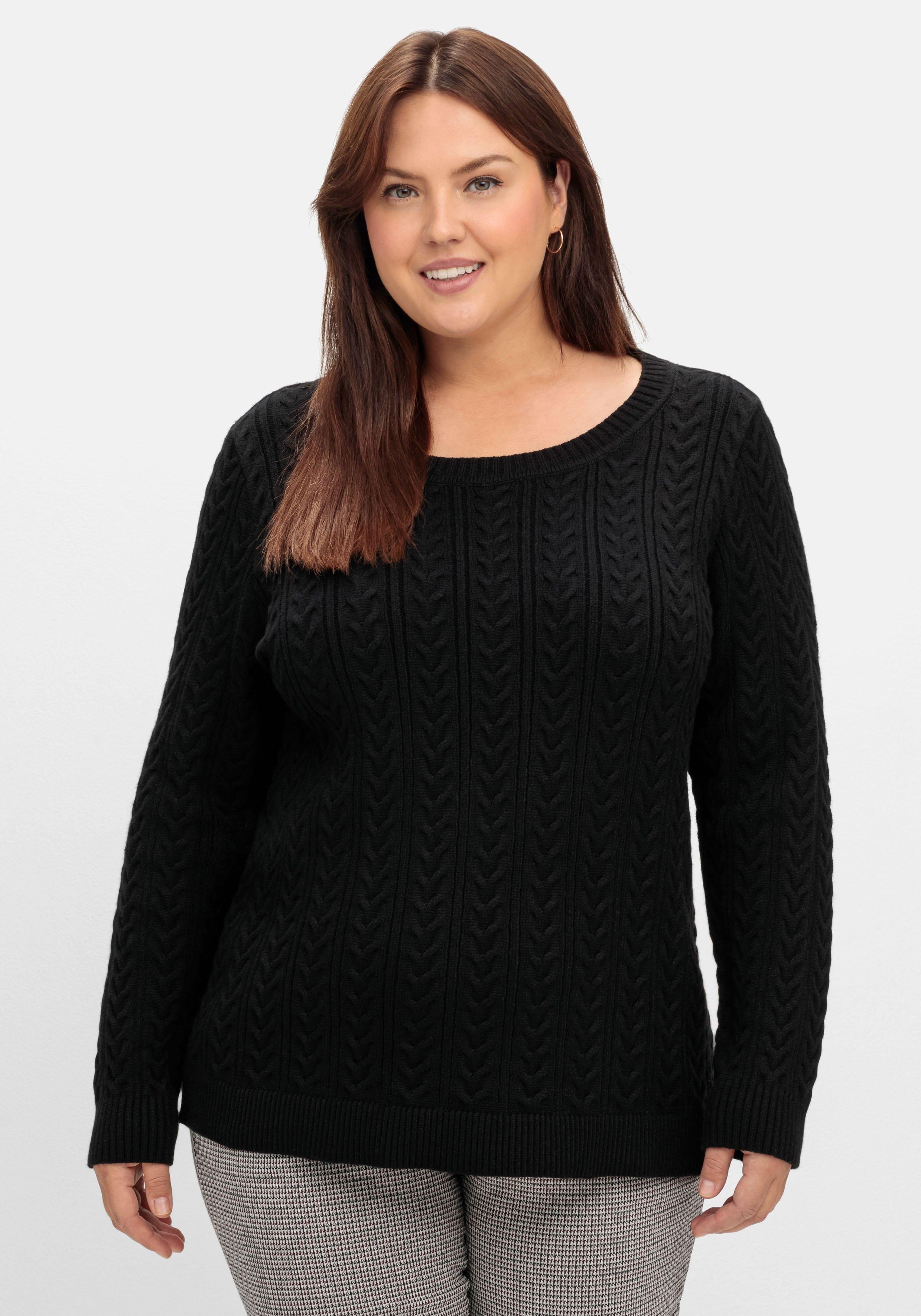 Pullover mit Zopfmuster und Rundhalsausschnitt