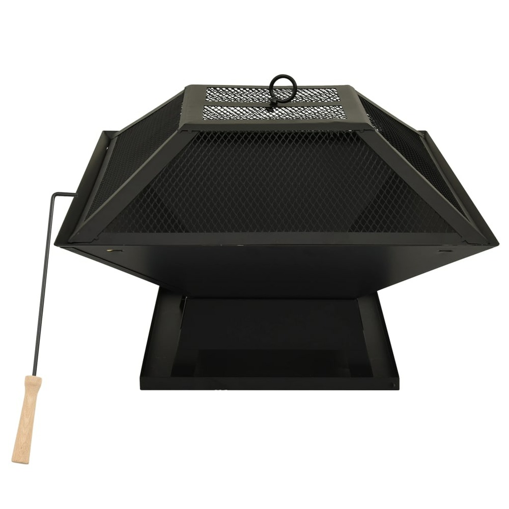 Foyer et barbecue avec tisonnier 2 en 1 46,5x46,5x37 cm acier