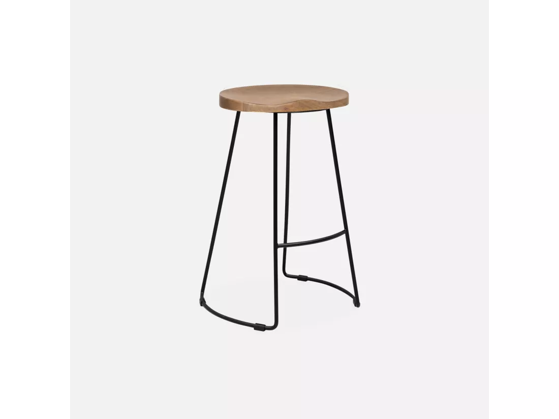 Lot de 2 tabourets de bars bois de manguier naturel et acier. avec repose pieds. 65cm