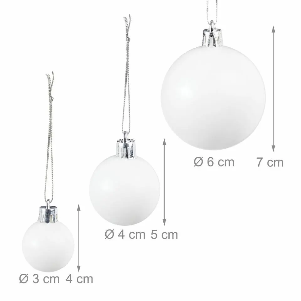 Relaxdays kerstballen - 100x st - wit - 3, 4 en 6 cm -kunststof