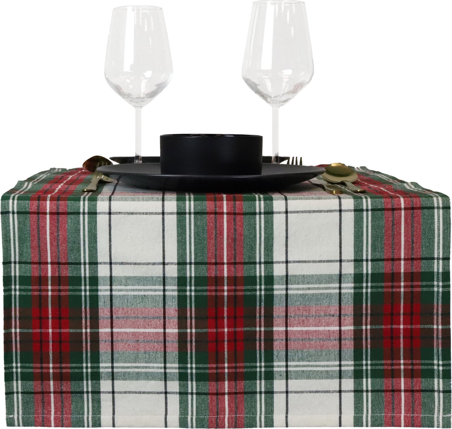 Unique Living tafelloper Tartan wit 45 x 150 cm