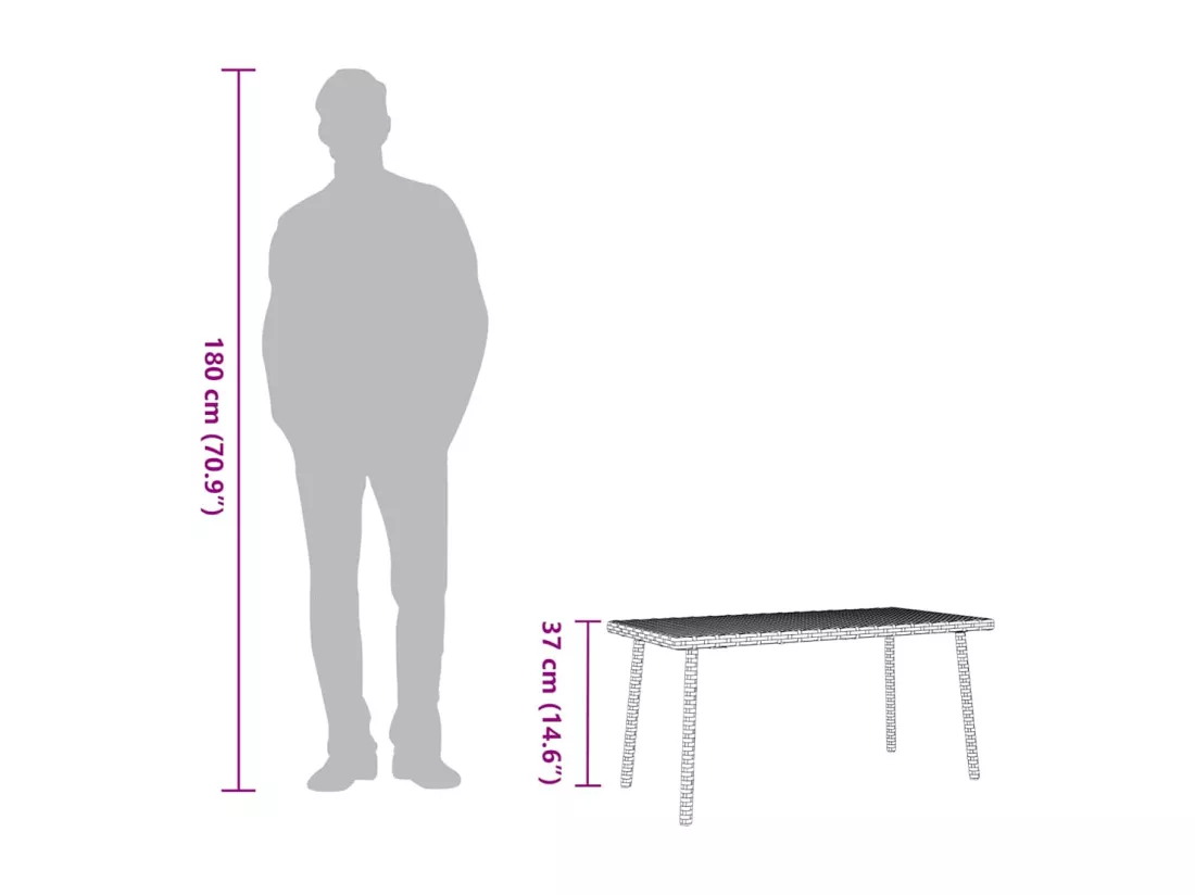 Table basse de jardin rectangulaire noir 80x40x37 cm rotin