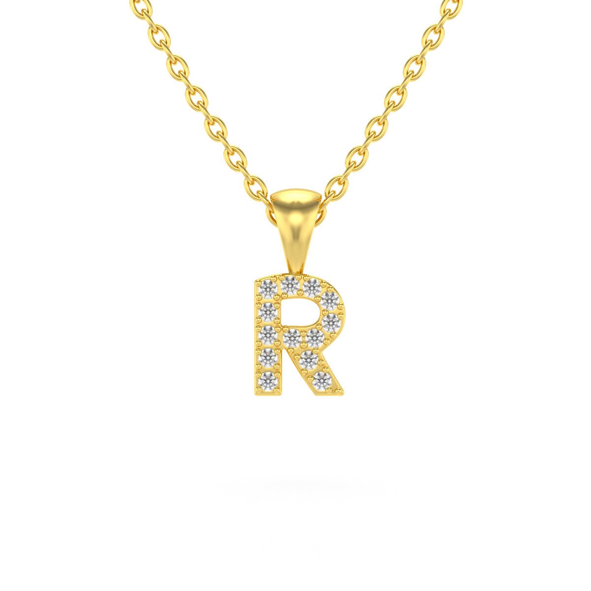 Collier Pendentif ADEN Lettre R Or 750 Jaune Diamant Chaine Or 750 incluse 0.72grs