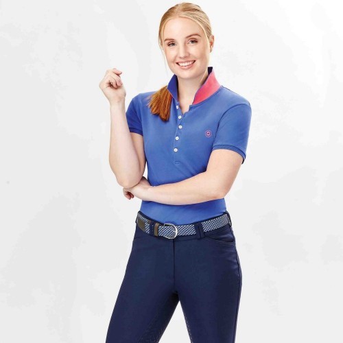 Camisa polo feminina Lily de manga curta, azul marinho
