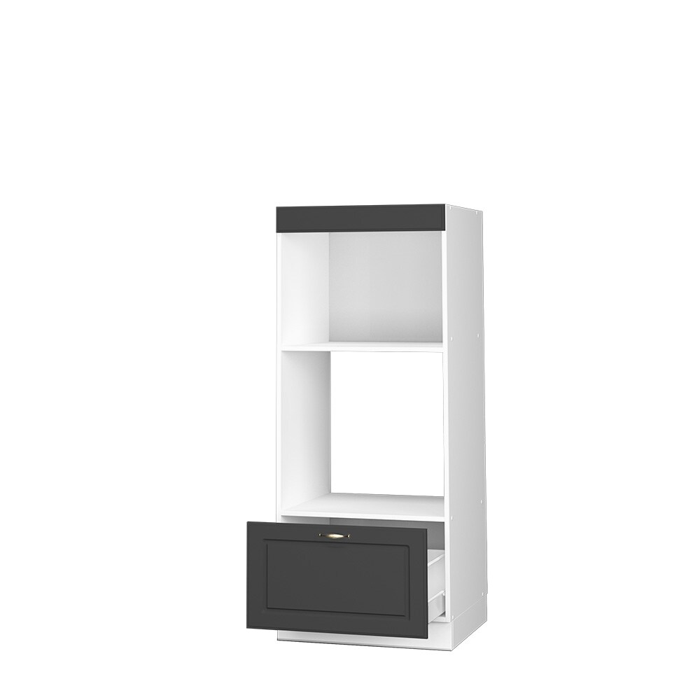 Vicco Mikrowellenumbauschrank Küchenschrank Küchenmöbel Fame-Line Landhaus Weiß Anthrazit 60 cm Gold Küche Einbauküche Blende Hochschrank Schublade Mikrowelle Backofen Küchenzeile